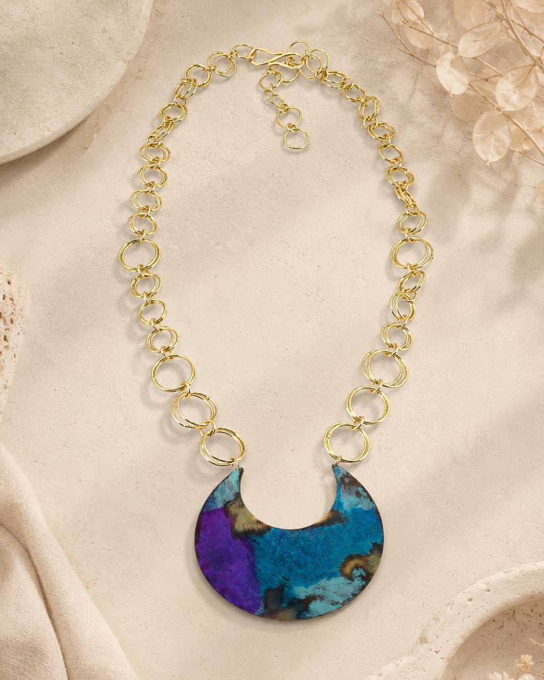 Brass Crescent Pendant Necklace