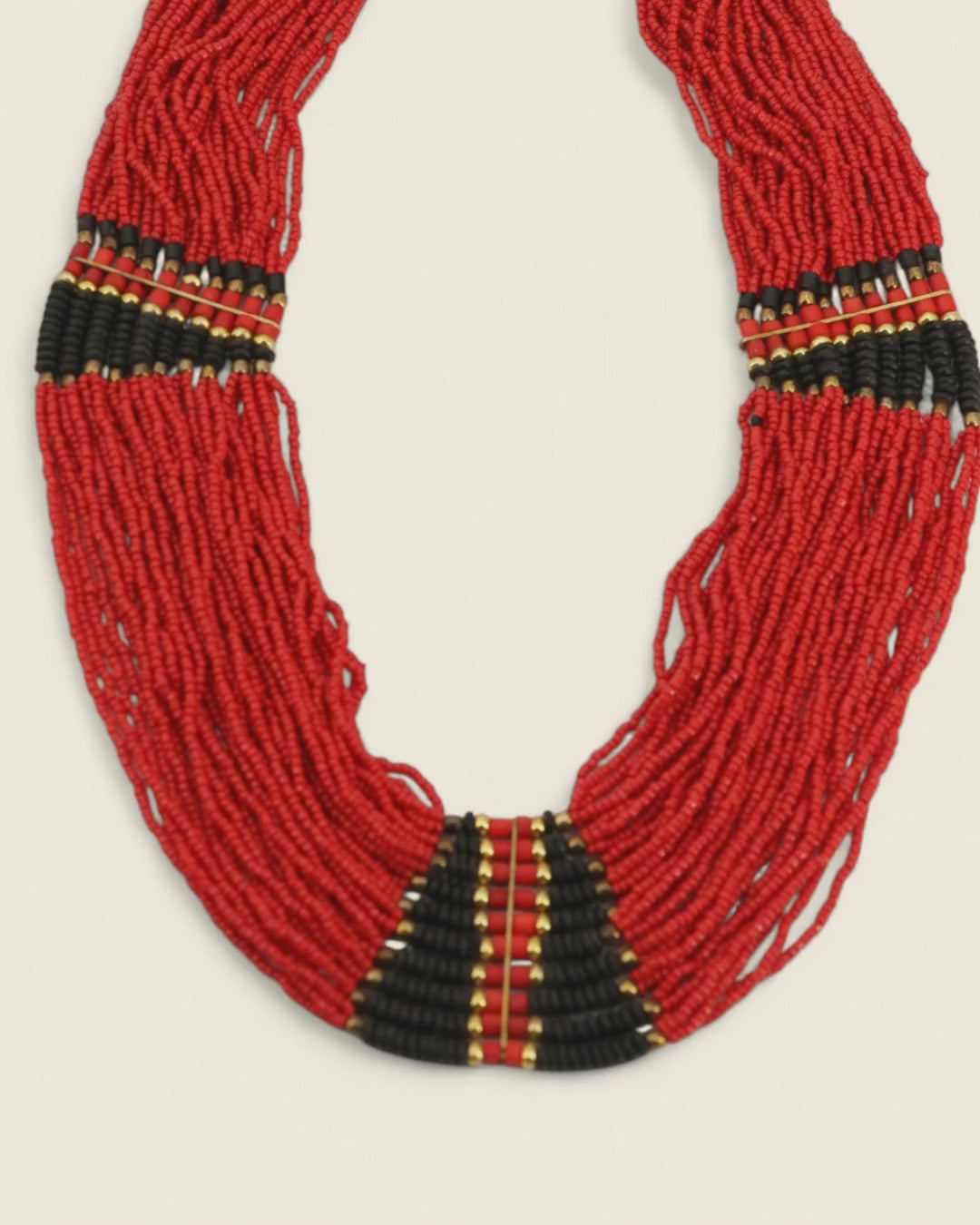 Red Black Beaded Statement Necklace