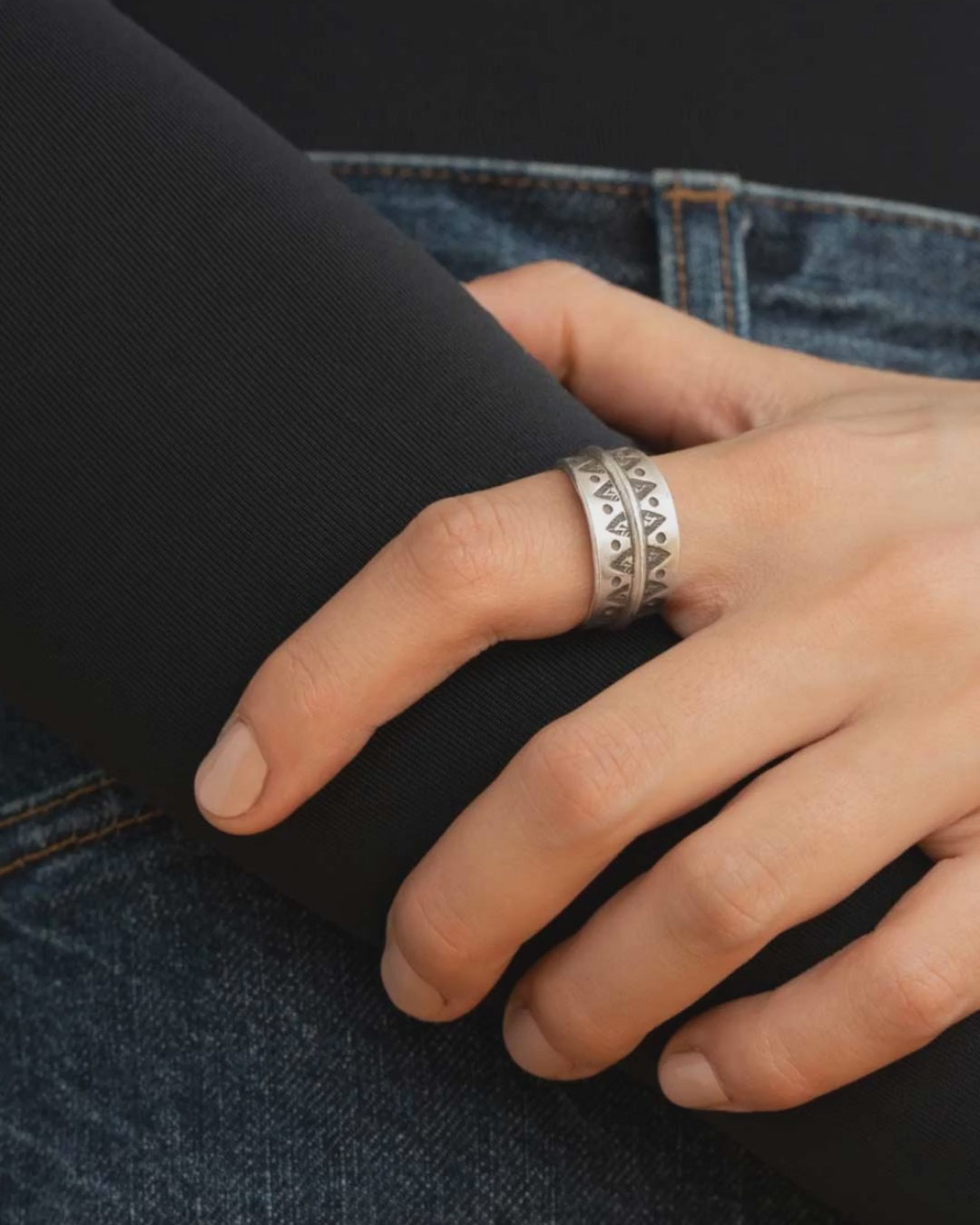 Tribal Etched Sterling Silver Ring