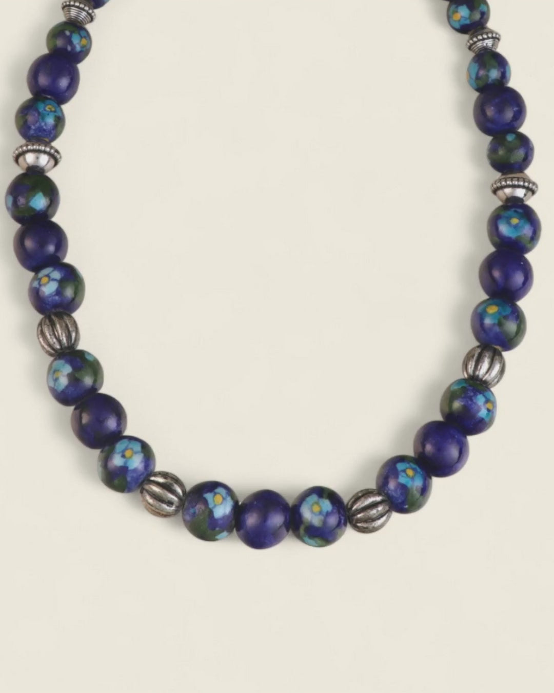 Hand-Painted Blue Pottery Necklace