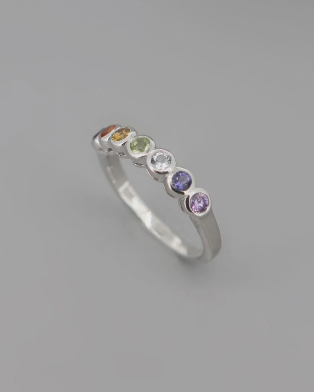 Rainbow Gemstone Sterling Silver Ring