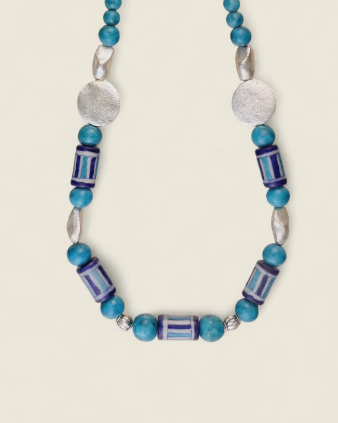 Blue Pottery Bead Necklace