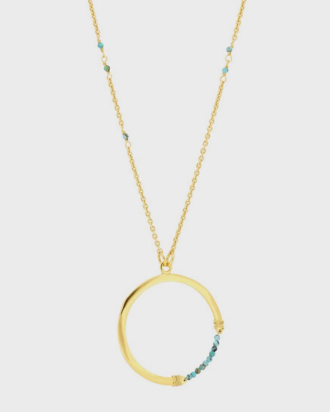 Gold Brass Circle Turquoise Necklace