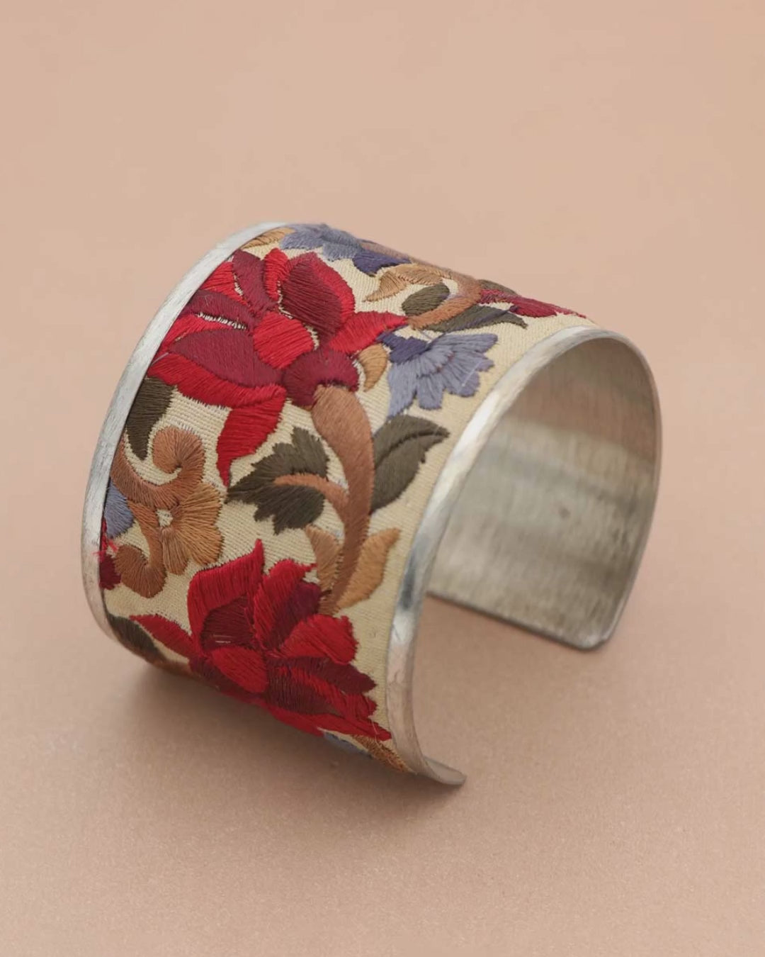 Embroidered Lotus Cuff Bracelet