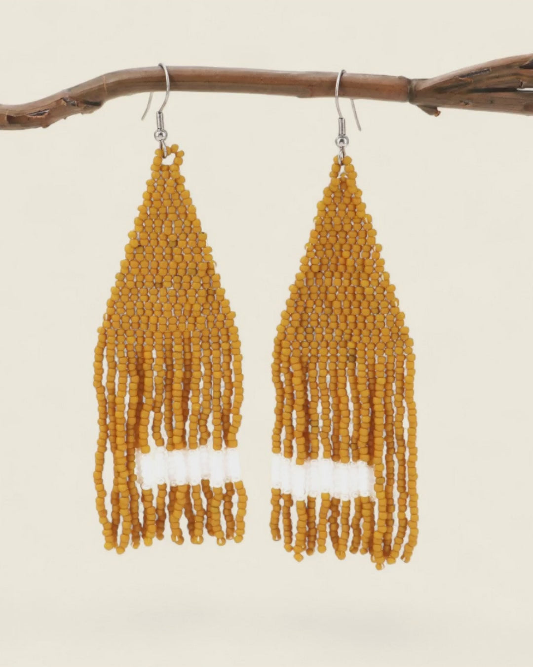 Mustard Beaded Fringe Earrings