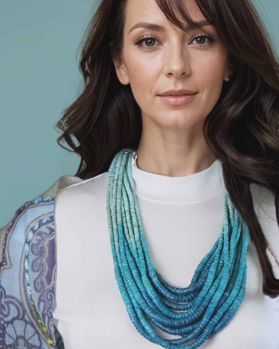 Aqua Ombre Coconut Bead Necklace