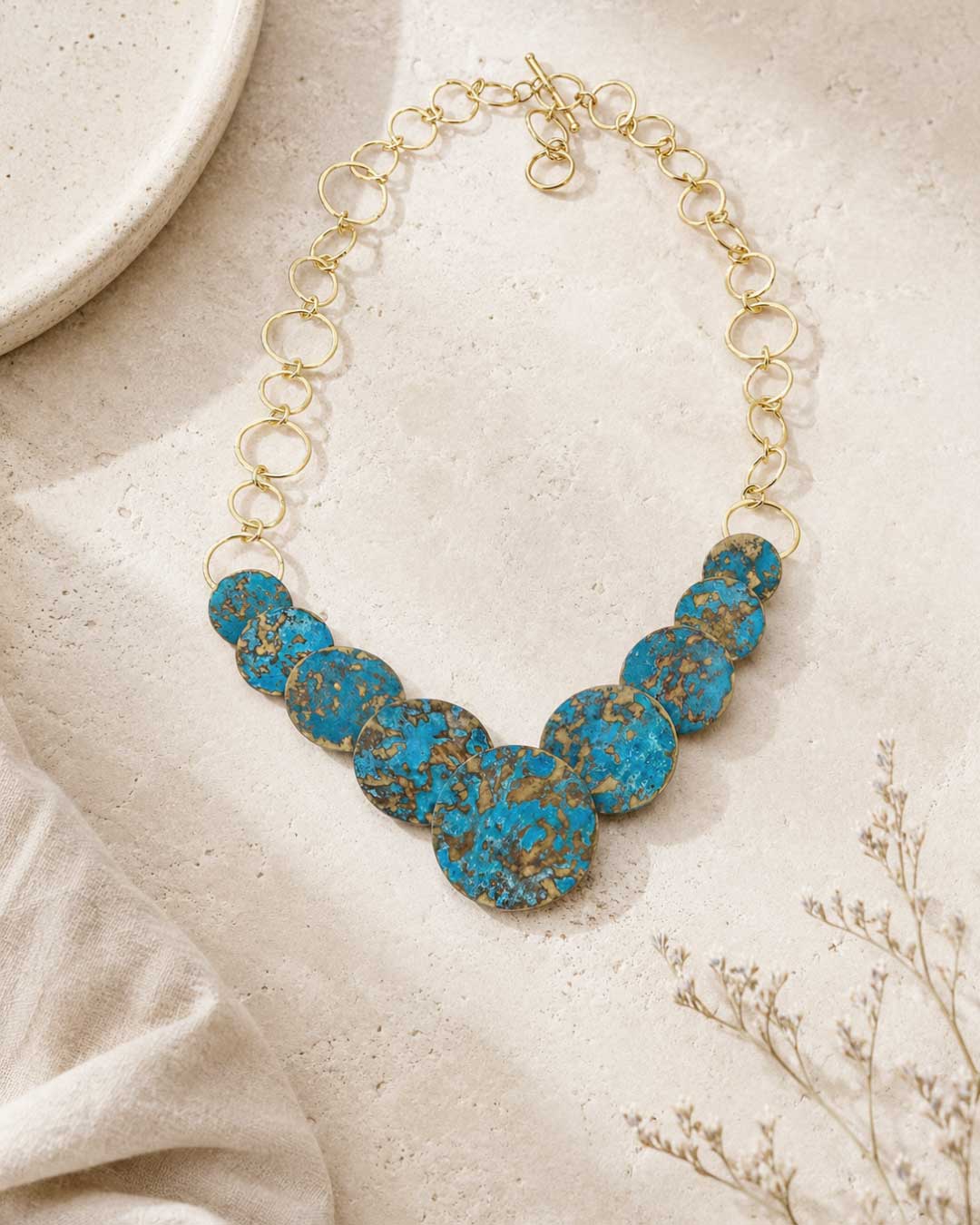 Blue Patina Brass Statement Necklace