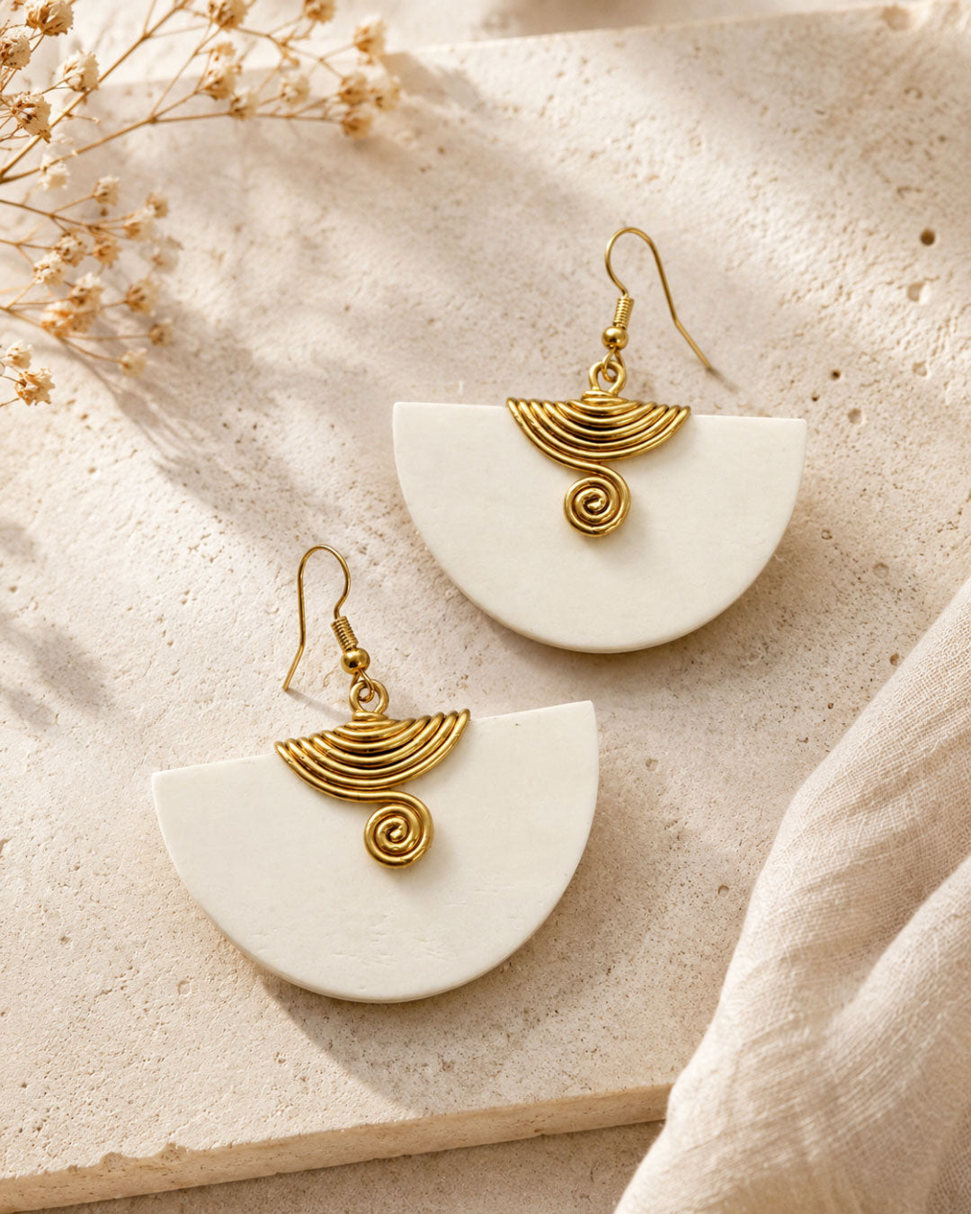 Bone Brass Half-Moon Earrings