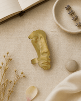 Sculptural Face Statement Ring — rings, flatlay linen lifestyle photo