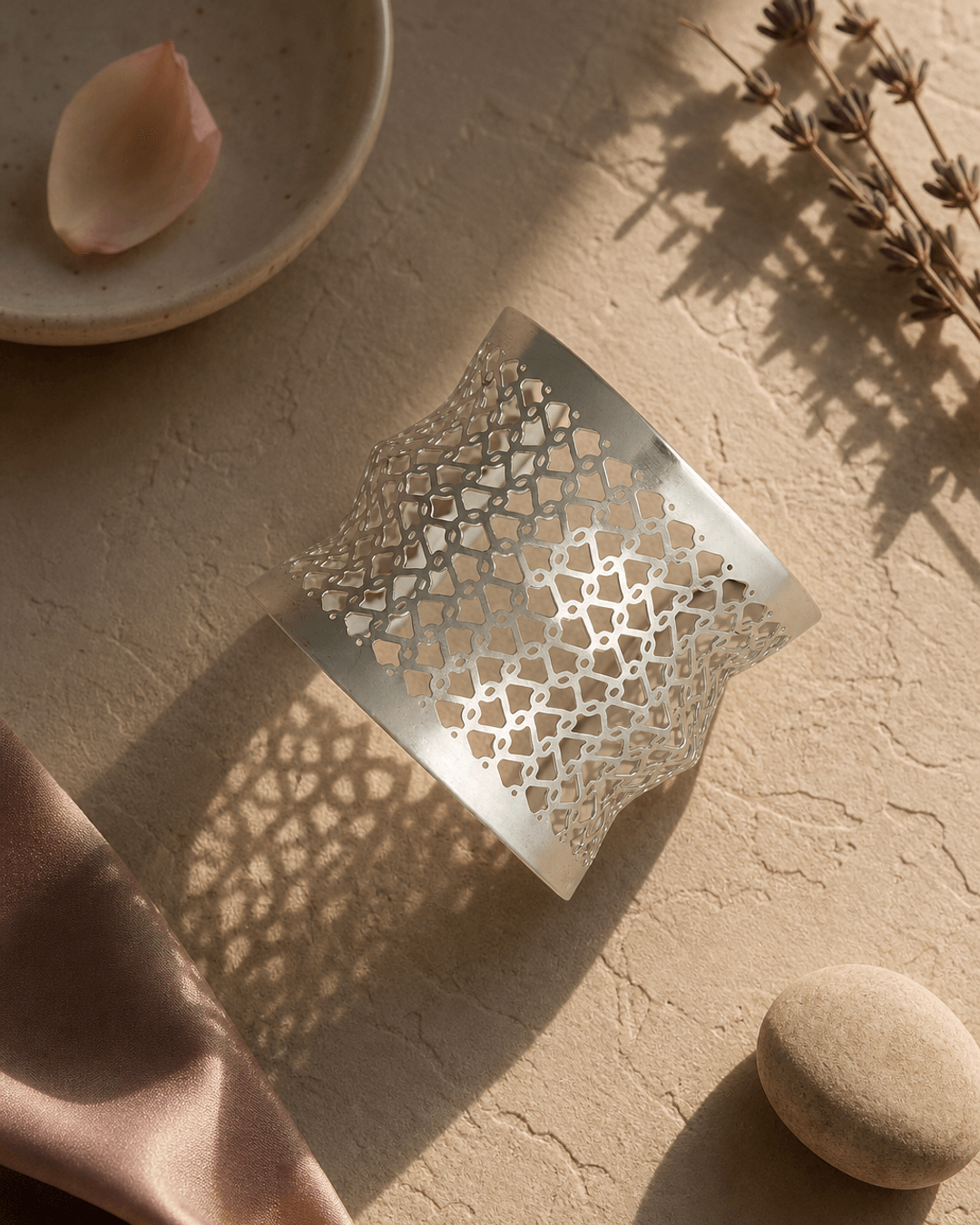 Silver-Tone Geometric Lattice Wide Cuff Bracelet — bracelets, vibey shadow lifestyle photo