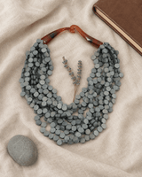 Soothing Grey Twist Wood Necklace — necklaces, flatlay linen journal lifestyle photo