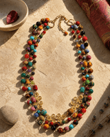 Spiral Brass Kantha Gemstone Necklace — necklaces, vibey shadow lifestyle photo