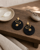 Spiral Colombian Artisanal Iraca Palm Earrings — earrings, meditation corner lifestyle photo