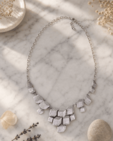 Stacked Cube Design Artistic Statement Necklace — necklaces, editorial marble lifestyle photo