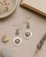 Sterling Silver Gemstone Kinetic Earrings — earrings, flatlay linen lifestyle photo