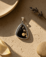 Sterling Silver Peanut Wood Jasper Pendant - Unique Fluid Organic Triangle — charms & pendants, vibey shadow lifestyle photo