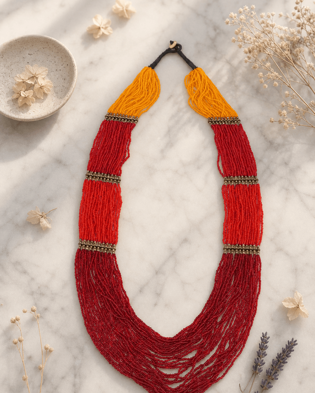 Sunrise Statement Beaded Necklace — necklaces, editorial marble lifestyle photo