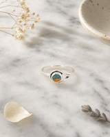 Turquoise Spiny Oyster Sterling Silver Dainy Ring — rings, editorial marble lifestyle photo