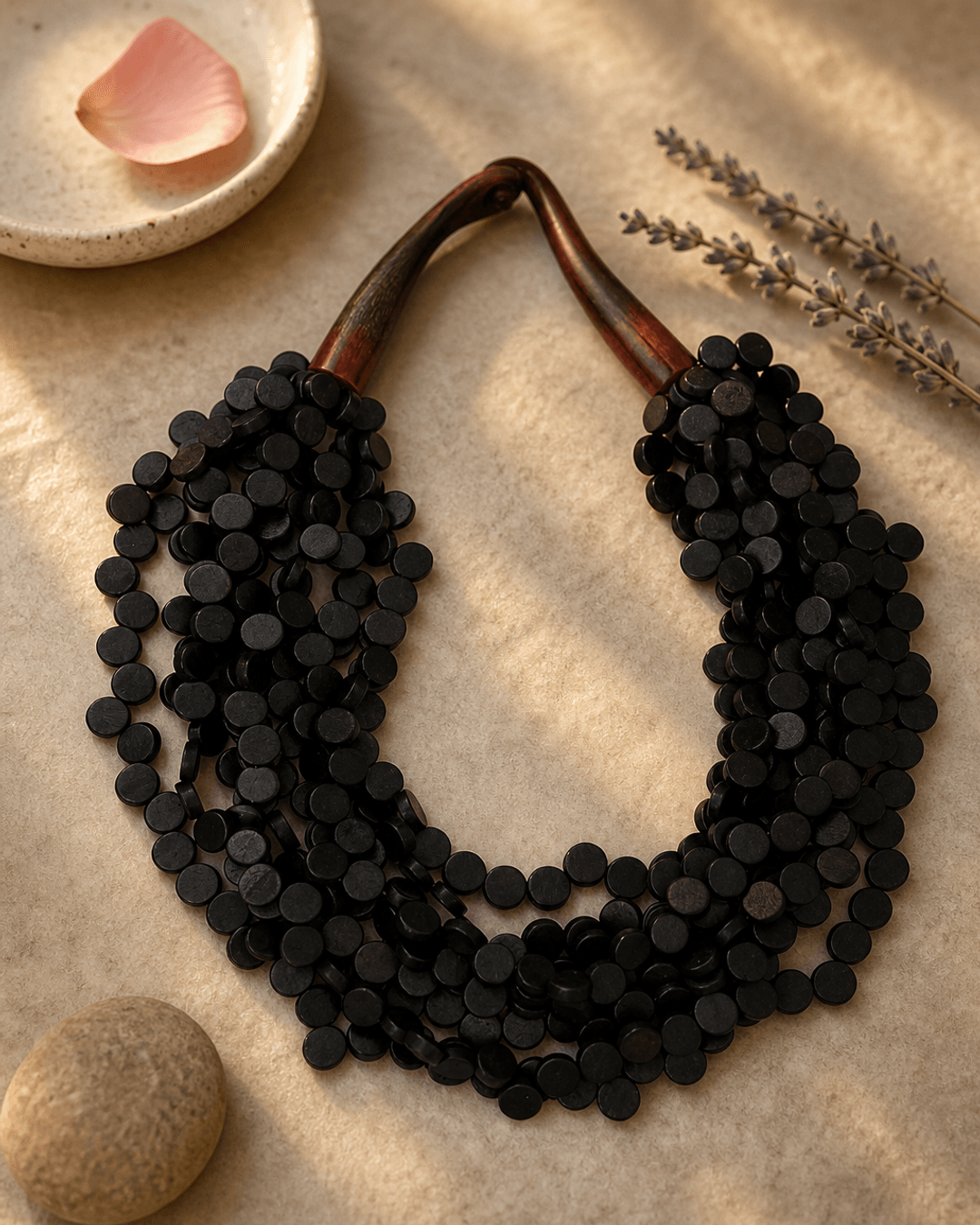 Twisted Multi-Strand Black-Brown Necklace — necklaces, vibey closeup lifestyle photo