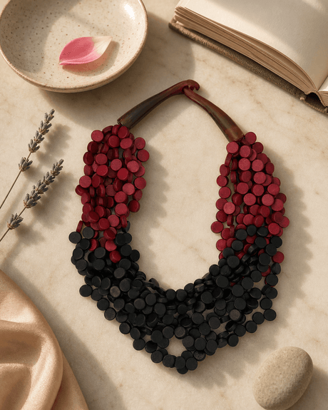 Twisted Multi-Strand Red and Black Necklace — necklaces, lifestyle vanity lifestyle photo