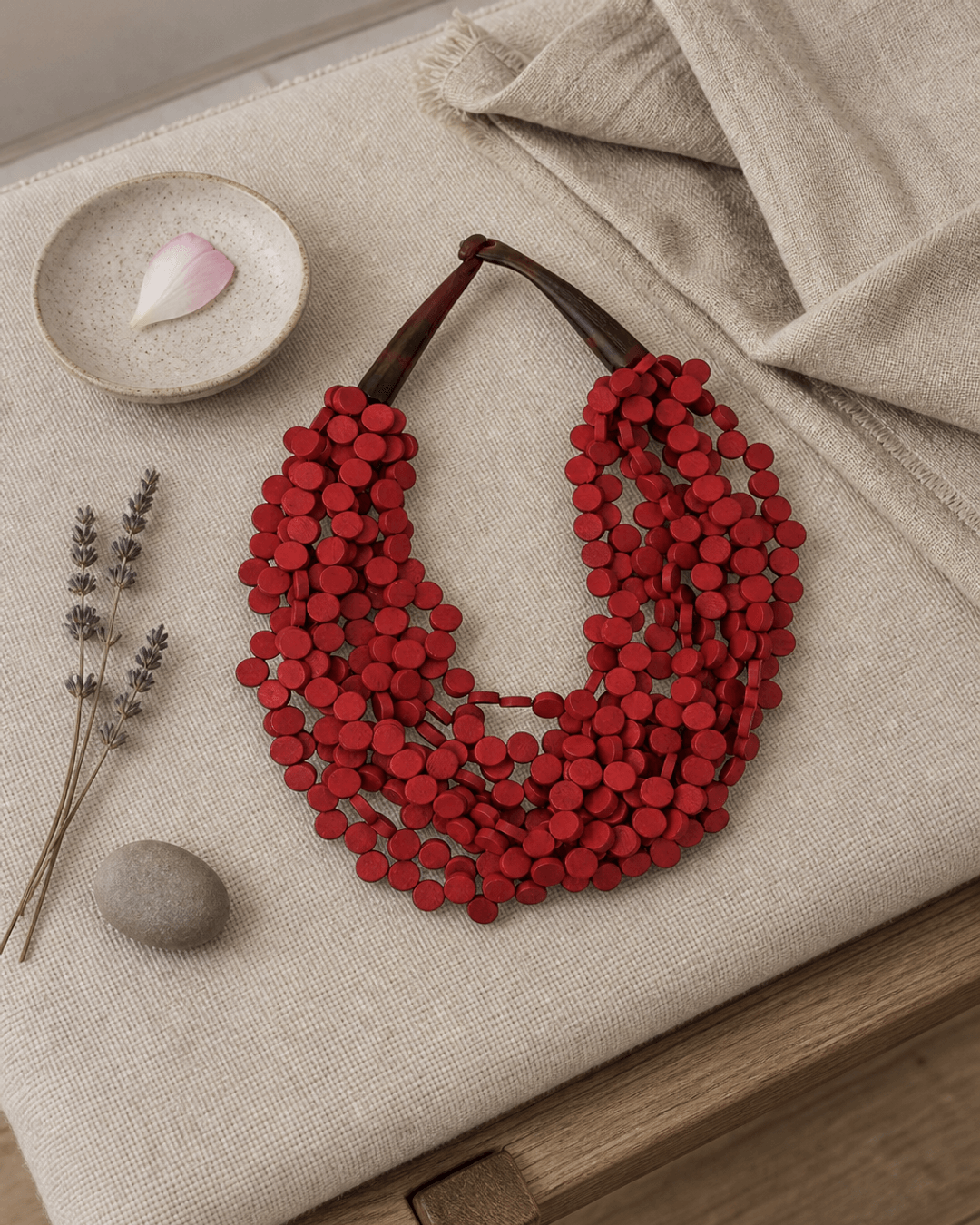 Twisted Multi-Strand Red Necklace — necklaces, meditation corner lifestyle photo