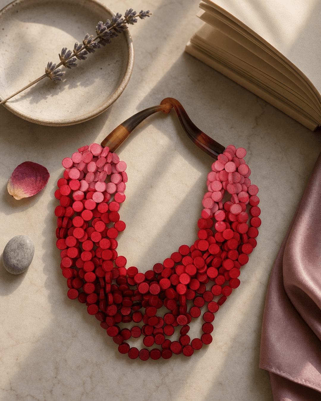 Twisted Multi-Strand Shades of Red and Pink Necklace — necklaces, lifestyle vanity lifestyle photo