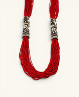 Elephant Carving Red Beaded Statement Necklace