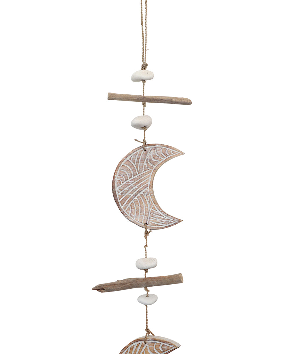 Celestial Enchantment Moon Wall Hanging with Natural Elements and Nana Bell