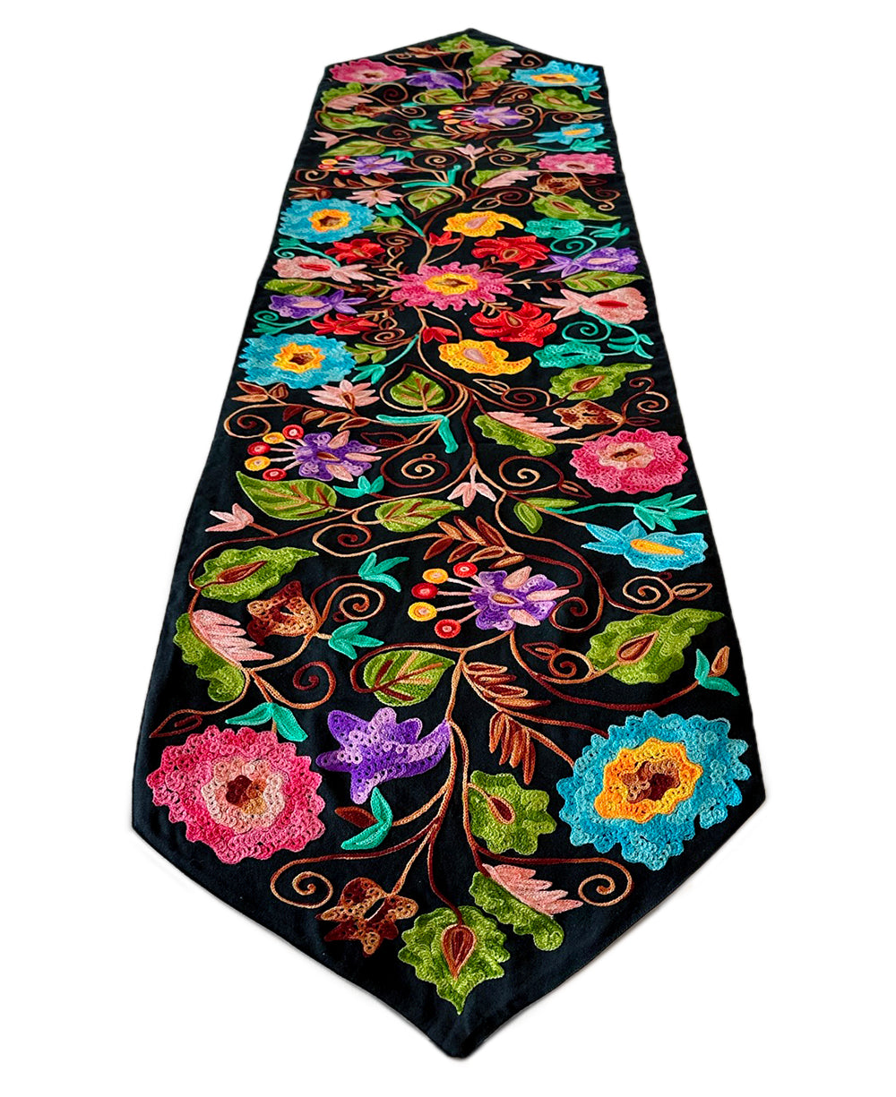 Enchanting Floral Motif Embroidered Table Runner