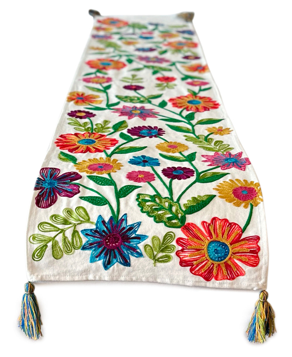 Floral Design Vibrant Suzani Embroidered Table Runner