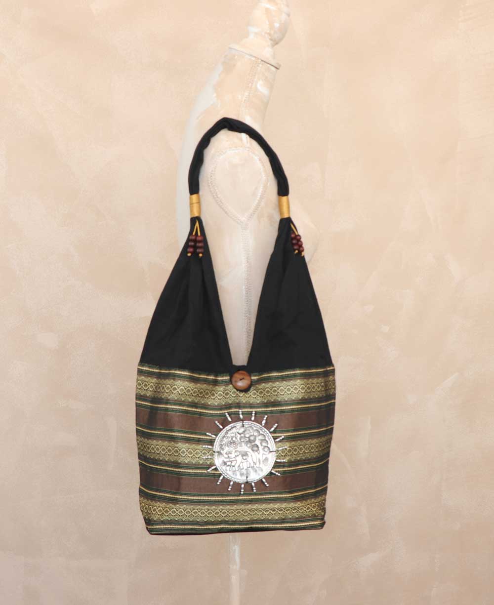 Themed Disc Thai Silk Shoulder Bag