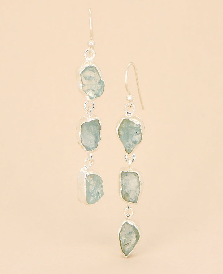 Raw Cut Aquarmarine Dangle Earrings