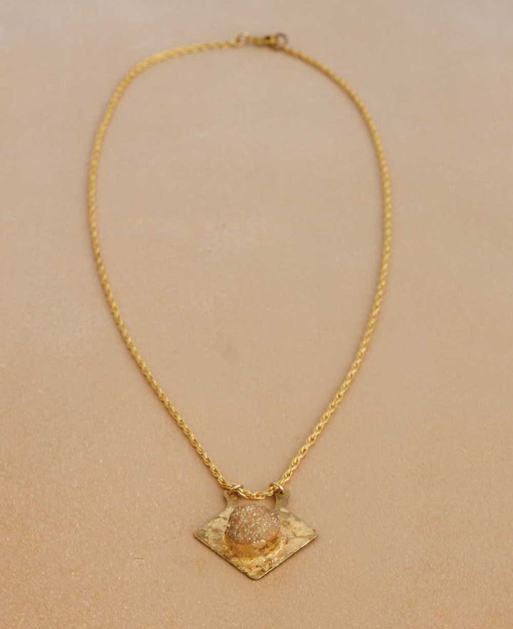 Druzy and Brass Arrowhead Pendant Necklace