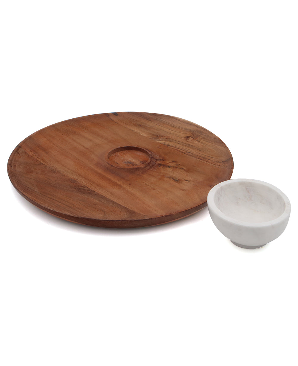 Marble and Wood Serving Set