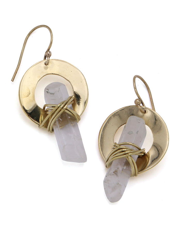 Crystal Point and Brass Earrings