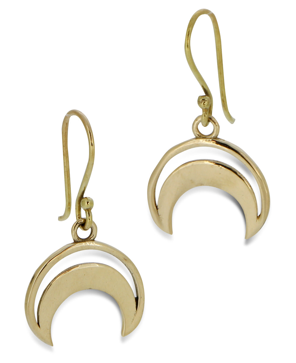 Abstract Crescent Moon Brass Earrings