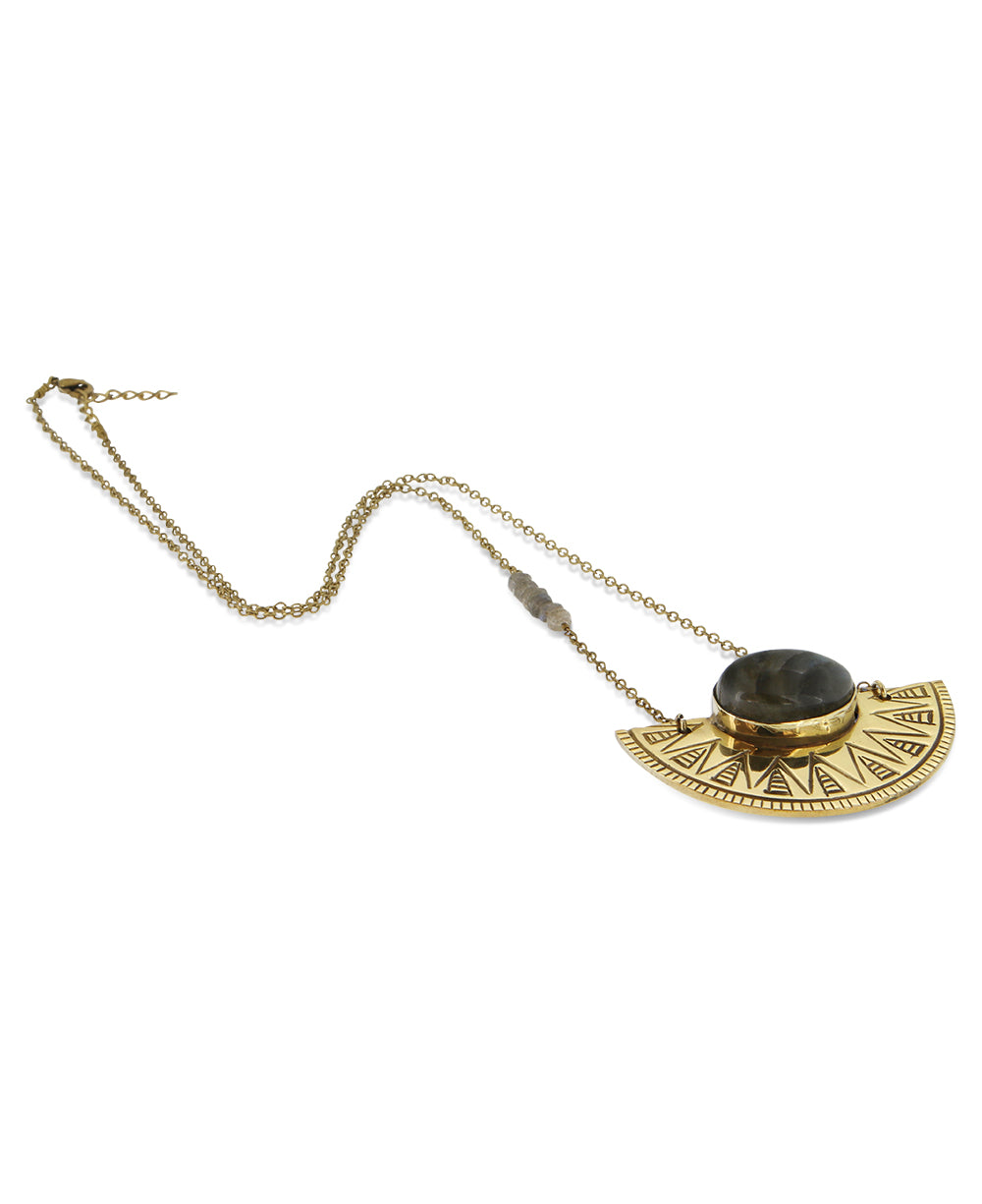 Solar Design Brass with Labradorite Gemstone Necklace