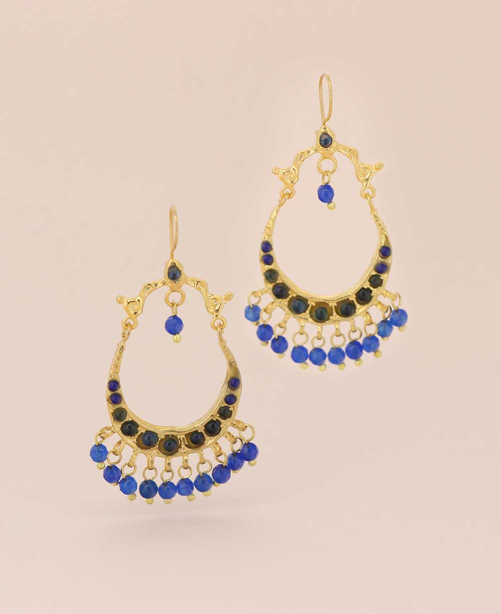 Blue Agate Brass Gold Plated Earrings