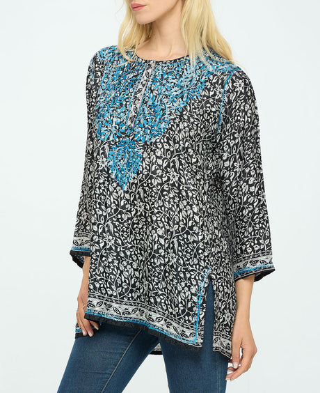 Contrast Embroidery Indian Tunic in Poly Silk