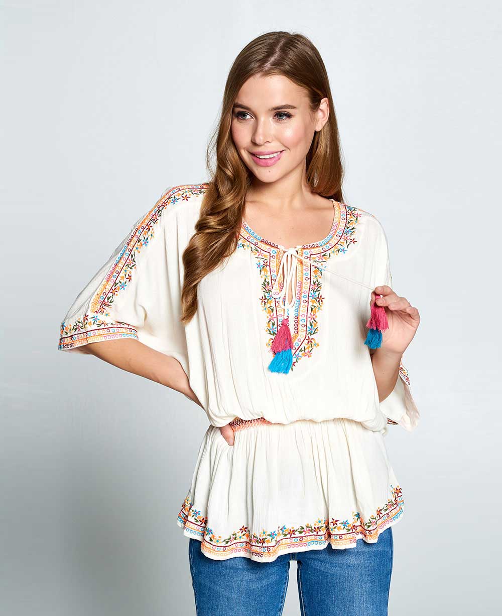 Boho Chip Embroidered top
