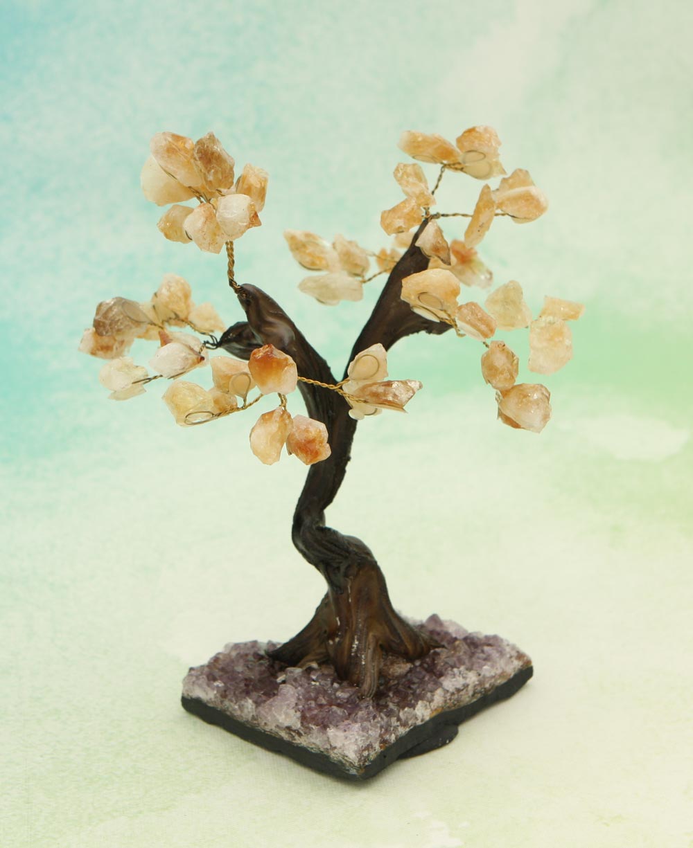Citrine and Amethyst Gemstone Bonsai Tree