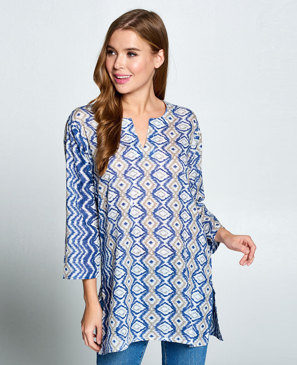 Women’s Blue and Grey Ikat Print Tunic – Cultural Elements