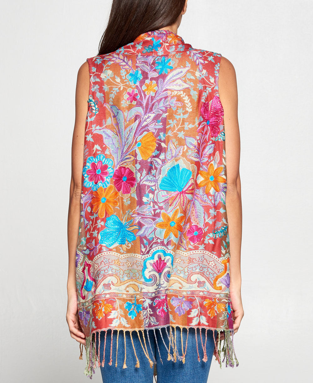 Floral Embroidered Wrap Vest