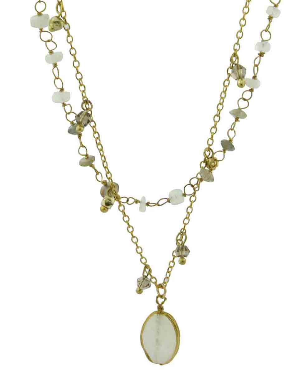 Moonstone and Labradorite Chaand Bead Pendant Necklace, India