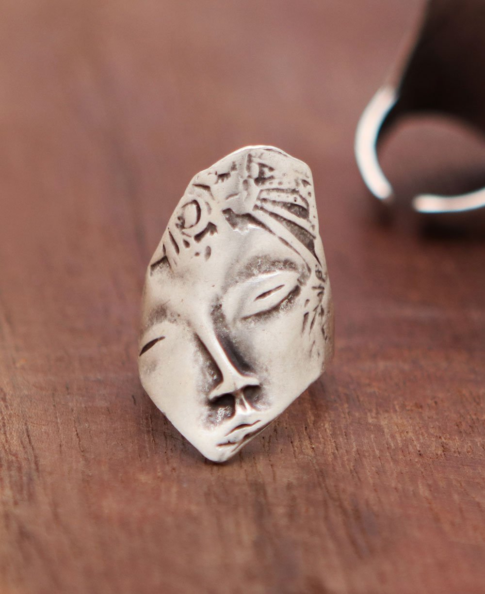 Mystical Face Artistic Pewter Statement Ring Turkey Cultural Elements