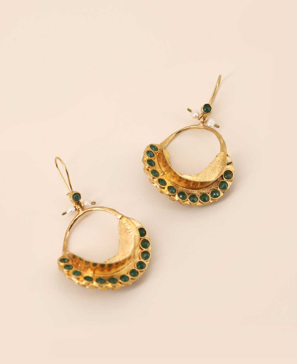 Turkish jewelry, gold plated brass earrings in green color