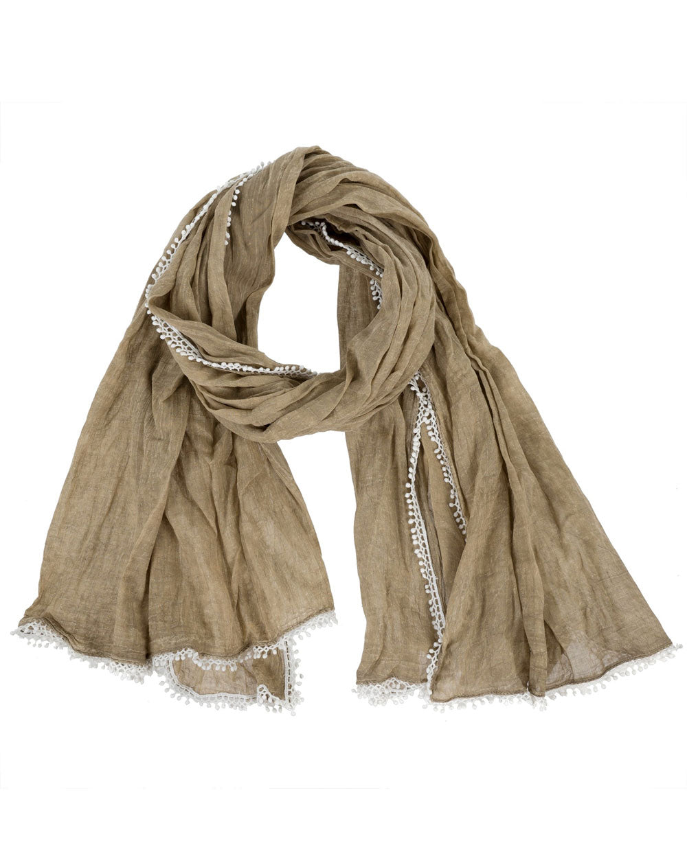 Stonewash Cotton Scarf with Lace, India
