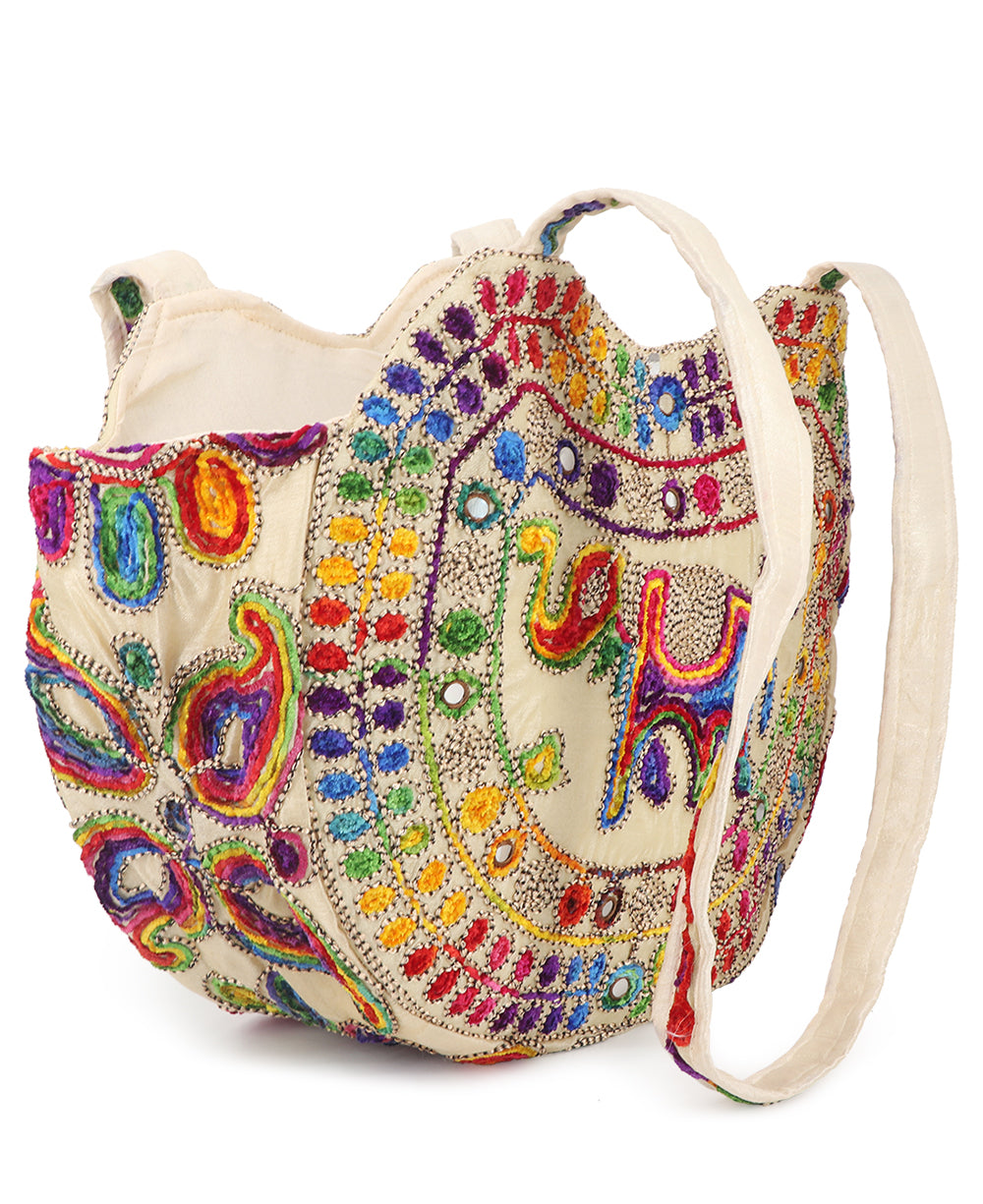 Embroidered Elephant Design Tote Bag