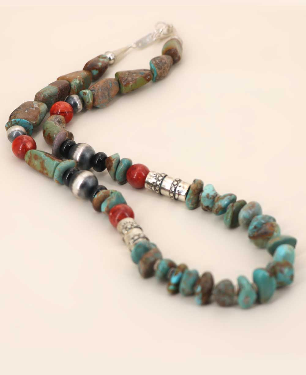 Sterling Silver and Genuine Kingman Turquoise Tumbled Necklace