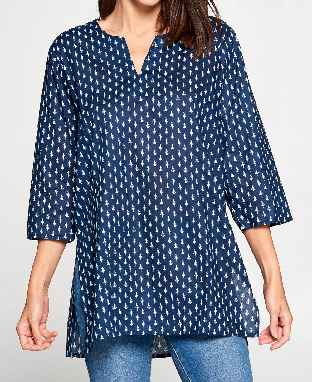 Blue Leaf Block Print Tunic